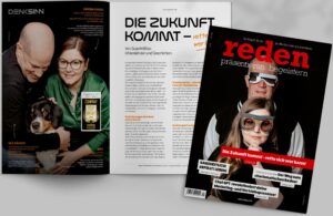 Bilder zum Cover des Fachmagazins reden mit Nils Bäumer, Simona Popisti und ihrem Hund Max